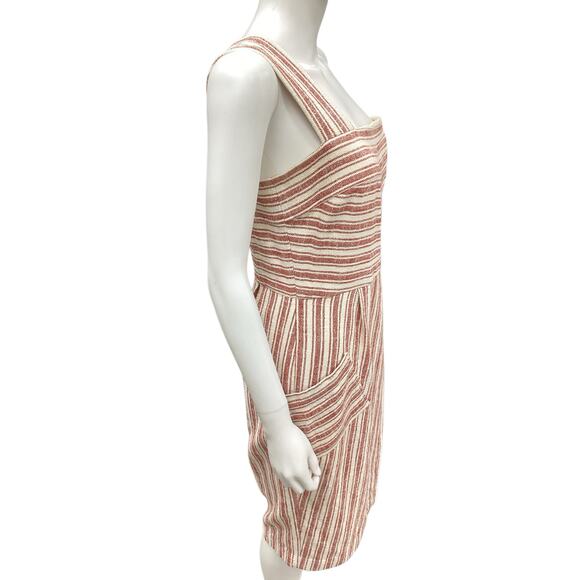 Rachel Zoe Dress Women’s SZ 6 Cotton Linen Blend Stripes One Shoulder Cream &Red - Picture 4 of 6